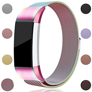 For Fitbit Charge 2 Bands, Maledan Stainless Steel Milanese Loop Metal Replacement Accessories Bracelet Strap with Unique Magnet Lock for Fitbit Charge 2 HR Large Small, Silver, Black, Gold, Rose Gold