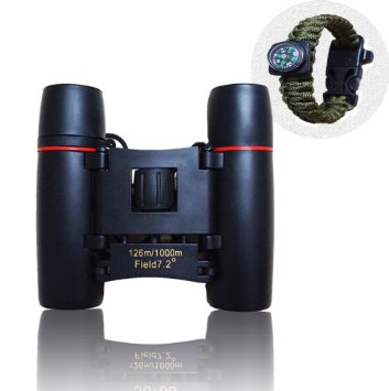 Folding Telescope Binoculars, SparkleLife x8 Zoom Compact Military Telescope, Roof Prism Binoculars - with Multifunctional Compass, Perfect for Concert Hunting Birding Travelling Sightseeing