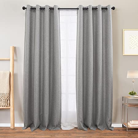 Vangao Grey Linen Textured Curtains for Bedroom 84 inches Long Room Darkening Window Curtain Grommet Light Reducing Drapes Living Room Curtain, 1 Pair Gray