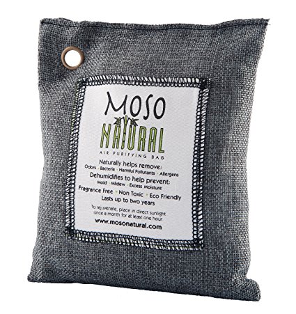 Moso Natural Air Purifying Bag, Odor Eliminator for Cars, Closets, Bathrooms and Pet Areas, Captures and Eliminates Odors, Charcoal Color, 200 g