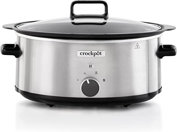 Crockpot Sizzle & Stew Slow Cooker | 6.5 L (8  People) | Removable Hob-Safe Bowl Sears Meat & Vegetables | Stainless Steel [CSC086]