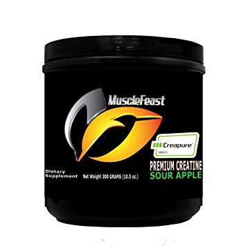 Creapure Creatine Monohydrate Powder by Muscle Feast | Premium Pre-Workout or Post-Workout | Easy to Mix and Gluten-Free (300g, Sour Apple)