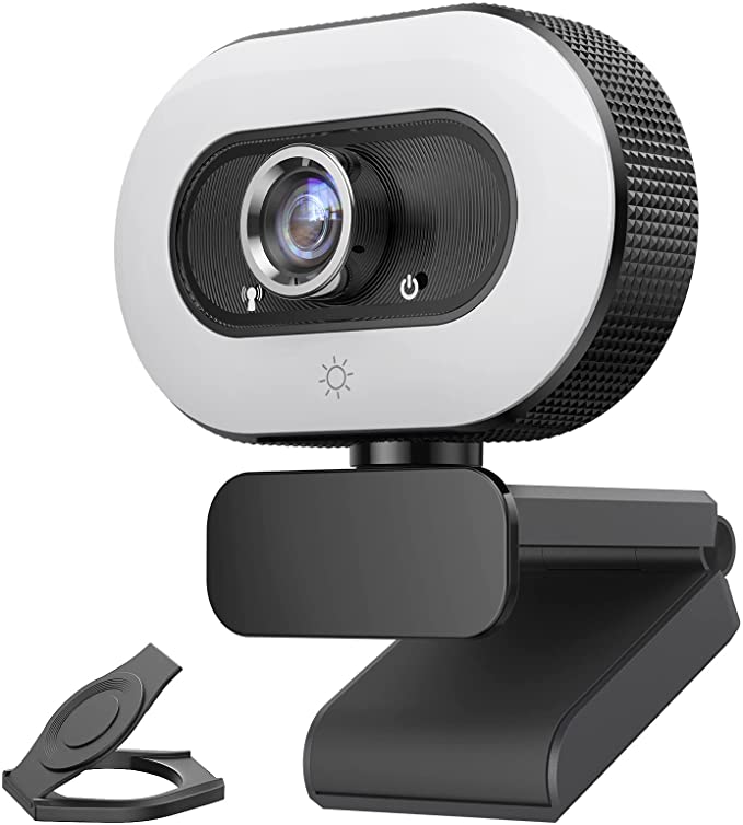 Webcam with Microphone, 2K HD Webcam with Light, Computer Camera for Live Streaming or Video Conference
