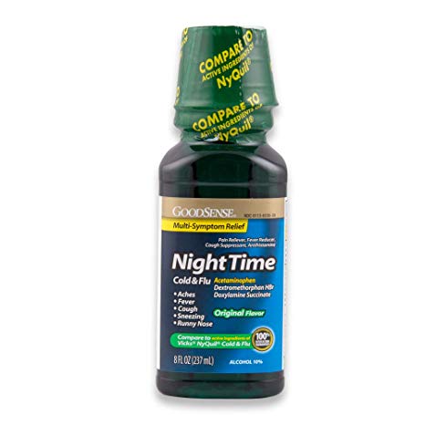 GoodSense Nighttime Cold and Flu Liquid, Syrup for Cold and Flu Relief, Original Flavor