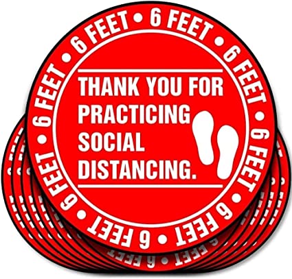 Social Distancing Floor Decal Stickers - Thank You for Practicing Social Distancing - 8" Round (12)