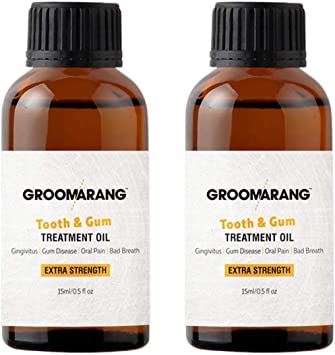 Groomarang Gum Disease Treatment Oil for Gingivitis, Bad Breath & Oral Pain - Made from 100% Pure Botanical Oils (Extra Strength) 15ml x2