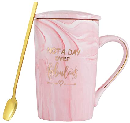 Not a Day Over Fabulous mug - Birthday Gifts for Women - Funny Birthday Gift Ideas for Her, BFF, Best Friends, Coworkers, Her, Wife, Mom, Daughter, Sister, Aunt Ceramic Marble Mug(Pink)