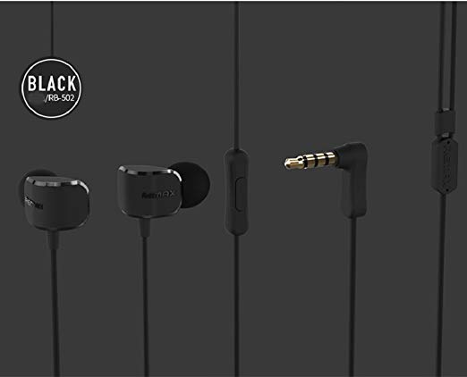 REMAX RM502 wired Clear Stereo earphones with HD Microphone angle in-ear earphone Noise isolating earhuds for mp3/iphone/xiaomi (BLACK)