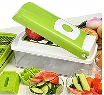 Kitchoff® 12 in 1 Vegetable Cutter - Chopper, Chipser, Grater, Slicer Dicer, Peeler - All in One (Green & White) Unbreakable