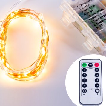 16Ft Battery String Lights/60 Micro LED Starry Lights/Waterproof 3AA Battery Case with Remote&Timer/Warm White/Copper Wire