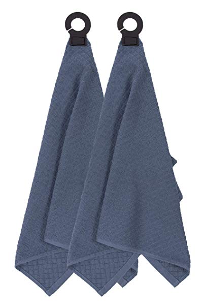 Ritz Hook and Hang Towel with Permanent Rubber Hook for Kitchen, Bathroom, Mudroom, Laundry Room, Extra-Large, 18" X 28", Machine Washable, 2 Pack, Federal Blue