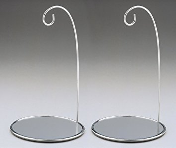 Silver Christmas Ornament Stand Mirrored Bottom 8"H Set of 2 Ornament Holders