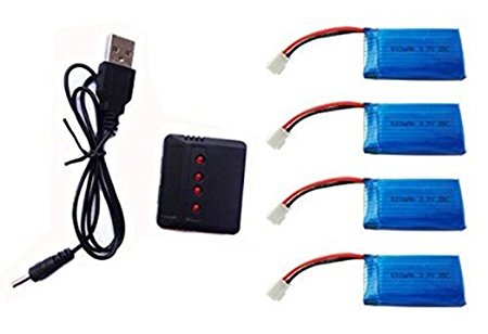 CRW 3.7V 500mAh Battery for Traxxas QR-1 Hubsan X4 H107L H107C H107D UDI U816A Walkera Ladybird RC Quadcopter(4PCS) with 4 In 1 X4 Battery Charger