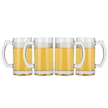 Lily's Home Classic Beer Stein Glasses, Thick Bottoms and Handles, Also Work Great for Root Beer Floats or Lemonade (16 oz. Each, Set of 4)