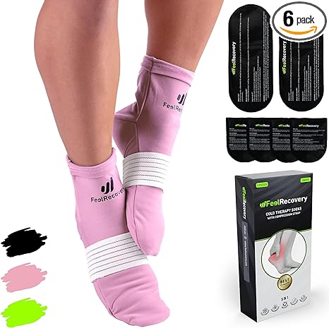 Ice Pack Socks for Feet Coolers - Reusable Hot&Cold Therapy Socks w/Compression Straps - Cold Gel Pack for Neuropathy, Foot Pain, Plantar Fasciitis & Sprains - Cooling Socks for Hot Feet for Gout