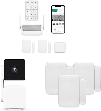 Wyze Home Security Core Kit & Cam Pan v3 Indoor/Outdoor IP65-Rated 1080p Pan/Tilt/Zoom Wi-Fi Smart Home Security Camera & Google Assistant & Home Security System Entry Sensor (3-Pack)