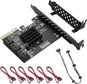 MZHOU PCIE SATA Card 6 Ports 4X PCIe SATA Expansion Card - 6 Gbps SATA 3.0 PCI Express Card - PCIe to SATA Controller Expansion Card with 6 SATA Cables and Low Profile Bracket