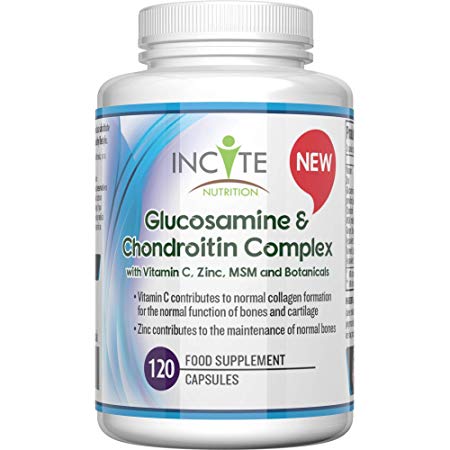 Glucosamine and Chondroitin Complex | 120 Premium Capsules (2 Month's Supply) | High Strength Combination with MSM - Vitamin C - Zinc - Ginger - Turmeric Curcumin | Made in The UK by Incite Nutrition®