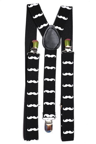 Buckletown Men's Mustache Pattern Y-Shape Stretch Suspenders (Black/White)
