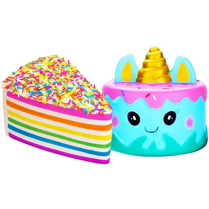 R.HORSE Jumbo Cute Narwhal Cake, Rainbow Cake Set Kawaii Cream Scented Squishies Slow Rising Decompression Squeeze Toys for Kids or Stress Relief Toy Hop Props, Decorative Props Large (2 Pack)
