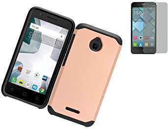 Tempered Glass 2Layer Hybrid Case Cover [Anti-shock, Slip-free, Impact-proof] For Alcatel Dawn / Alcatel Ideal / Streak / Acquire / One Touch PIXI Avion LTE Phone (Rose Gold on Black)