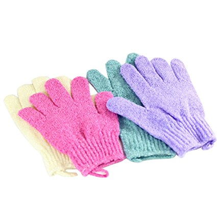 CHUANGLI 4pcs Scrubbing Exfoliating Gloves Nylon Shower Gloves Body Scrub Bath Scrubber for Acne & Dead Cell