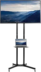 VIVO Tall TV Cart for 32 to 83 inch Screens up to 110 lbs, LCD LED OLED 4K Smart Flat and Curved Panels, Rolling Stand with Laptop DVD Shelf, Locking Wheels, Max VESA 600x400, Black, STAND-TV13E