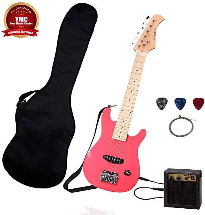 Stedman Kid Series Electric Guitar Pack with 5-Watt Amp, Gig Bag, Strap, Cable, Strings, Picks, and Wrench - Pink