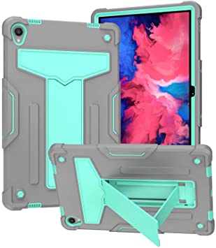 DWaybox for Lenovo Tab P11 Case 11.0 inch 2021 Released (Model: TB-J606F TB-J606X), 3-Layers Combo Heavy Duty Drop Protection Rugged Shockproof Tablet Cover with Kickstand -Grey   Aqua