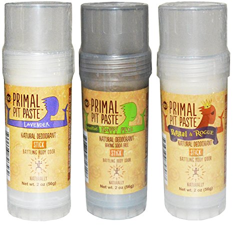 Primal Pit Paste Natural Deodorant Pack of 3 Lavender Happy Pits and Royal and Rogue