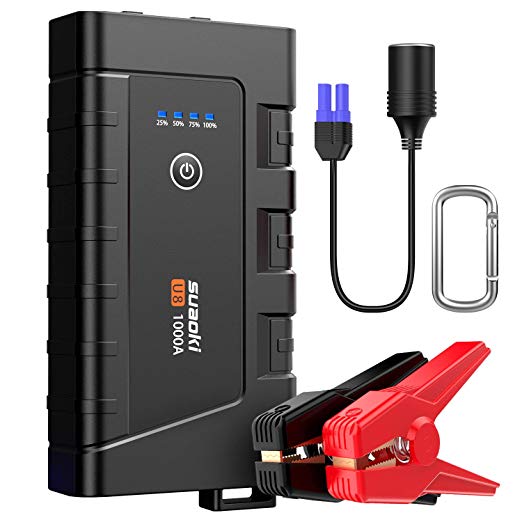 SUAOKI Jump Starter U8 1000A Peak 12000mAh Car Battery Booster (up to 7.0L Gas & 5.5L Diesel) IP67 Waterproof Portable Auto Power Pack with Type-C & USB 3.0 Quick Charge, Clamps, LED Flashlight