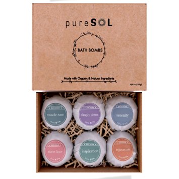 pureSOL Bath Bombs 6 Pack - Treat Yourself to a Relaxing & Luxurious Bath Time - Natural & Organic - Bath Bomb Essential Oils - Soothes Joints & Muscles - Bath Bomb Gift Set - Money Back Guarantee