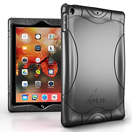 Armera iPad 9.7 2018 2017 Case - [Wave Bumper Series] Rugged Light Weight Anti Slip Kids Friendly Shock Proof Silicone Protective Cover for iPad 6th / 5th Gen, Black