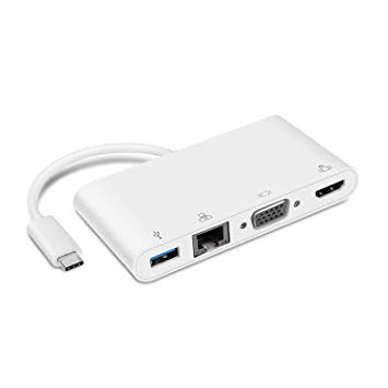 TNP USB Type C (USB-C) to HDMI 4K VGA Gigabit Ethernet USB 3.0 Hub Multiport Adapter Travel Dock Video Audio Converter External Graphics Connector Dongle Card Cable Plug Wire Cord for Laptop (White)