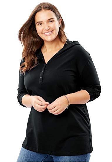 Woman Within Plus Size Half-Snapped Pullover Hooded Sweatshirt