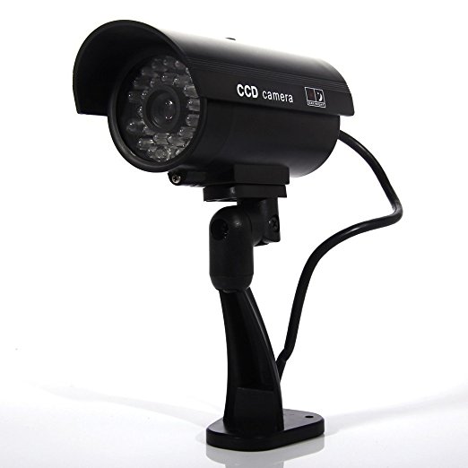 BoxCave® Indoors/Outdoors Simulated Surveillance Cameras Weatherproof Security Surveillance fake Dummy IR LED cameras Night/Day Vision Look CCD CCTV Imitation Dummy Camera Flashing Blinking Red infrared LEDs come with BoxCave Microfiber Cleaning Cloths