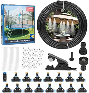 Geila Misting Cooling System - 50 FT (15M) Misting Line   15pcs Brass Mist Nozzles   a Faucet Connector (3/4" and 1/2") Outdoor Mister System Garden Irrigation System Kit