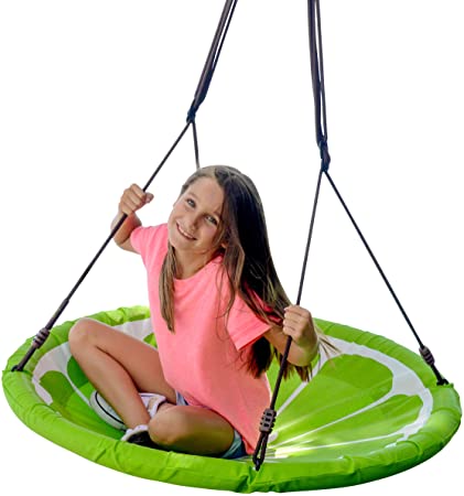 Swurfer Slice - Giant 40" Round Colorful Saucer Tree Swing with Soft Padded Edge, Weather Resistant Quick Drying Fabric, Tool Free Assembly, Holds 500lbs and Up to 4 Kids (Lime Slice)