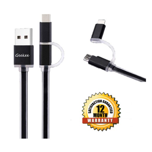 2 in 1 USB Type C Cable,Geekee Type C to Micro USB to USB Type A Charging Data Cable for Apple MacBook, Google Nexus 5X, 6P, Pixel C, OnePlus 2,and Other Type-C Phones (2 in 1 Type-C USB-C Cable)