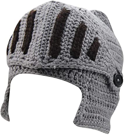 Mens Winter Crochet Knight Skull Slouchy Ski Beanie Removable Face Mask Cap Hat