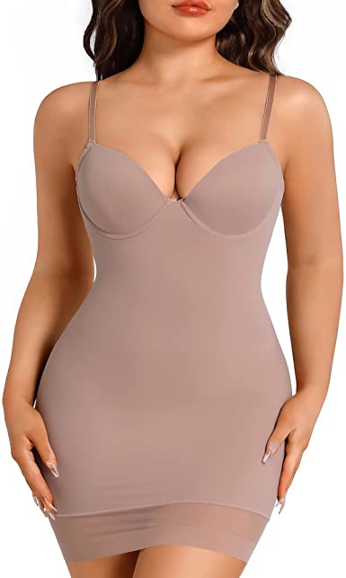 Shapewear Slip under Dress Shapewear Dress Undergarments for Dresses Body Shaper Dress Tummy Control with Built-In Bra