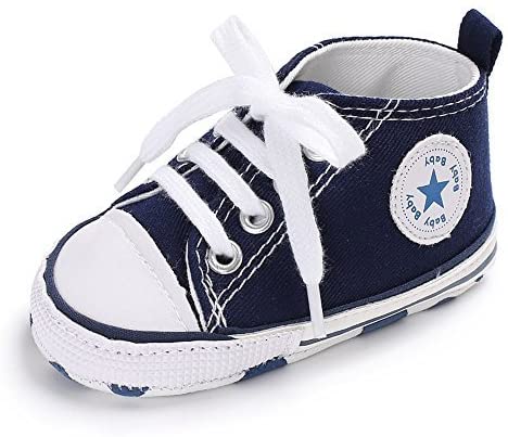 Isbasic Newborn Baby Boy Girl High Top Canvas Sneakers Toddler Non-Slip Soft Sole First Walkers Infant Denim Crib Shoes