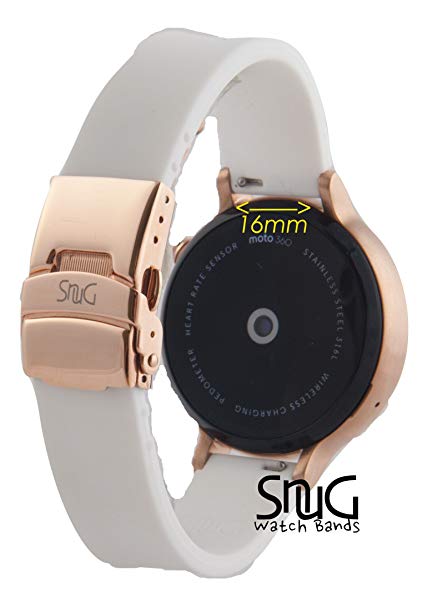 SnuG watchbands Women's Moto 360 16mm replacement Watch Band for 2nd Gen Moto360 Quick Release with Rose Gold Deployment Buckle (WHITE with Rose Gold Buckle)
