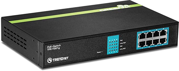 TRENDnet 8-Port Gigabit GREENnet PoE  Switch Rack Mountable, Up to 30 W Per Port with 110 W Total Power Budget, Lifetime Protection, TPE-TG81g