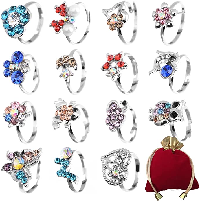Shuning Children Kids 20pcs Cute Crystal Adjustable Rings Jewelry