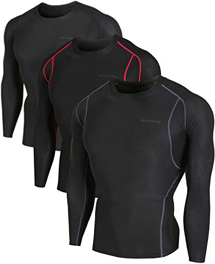 DEVOPS Men's 2~3 Pack Cool Dry Athletic Compression Long Sleeve Baselayer Workout T-Shirts