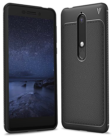 Nokia 6 2018 Case SunStory Luxury TPU Leather grain with Full Body Protective and Anti-Scratch and Non-Slip Design Design for Nokia 6(2018). (Black)