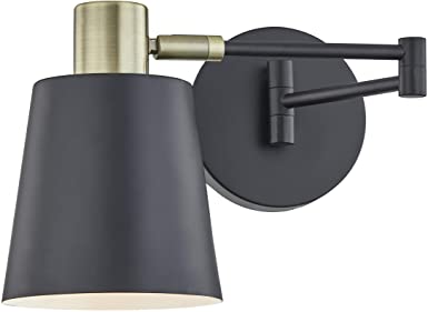 Light Society LS-W306-BK Alexi Wall Sconce in Matte Black with Swivel Arm and Brass Details, Modern Contemporary Loft-Style Lighting