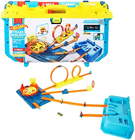 Hot Wheels Track Builder Unlimited Rapid Launch Builder Box, All-In-One Building & Stunting Kit with Track Pieces & Accessories & Storage Container, Gift for Kids 6 Years & Up