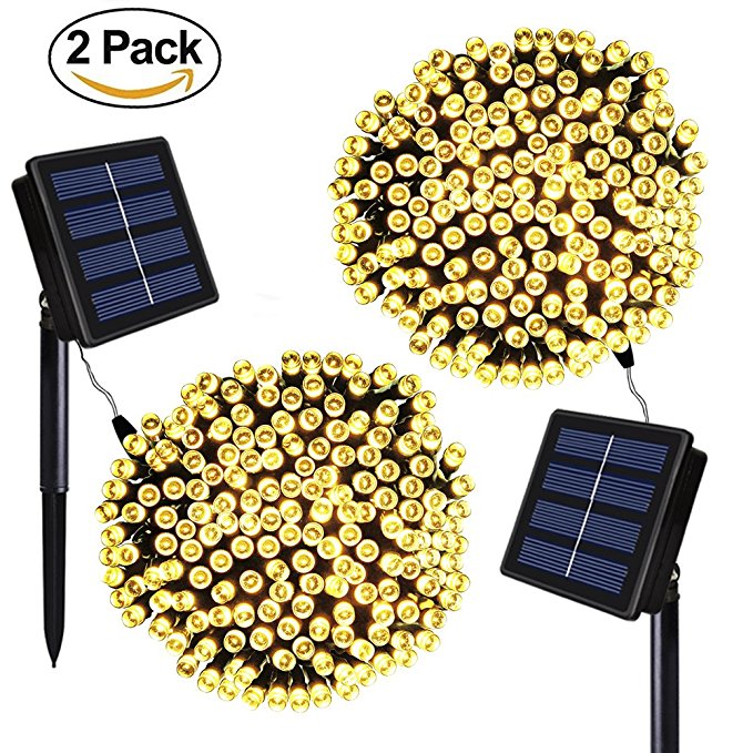 Solarmks 2 Pack Solar String Lights,8 Modes 72ft 200 LED Outdoor String Lights Waterproof Christmas Fairy Lights for Indoor Patio Gardens Homes Wedding Holiday Lawn Xmas Tree (Warm White)
